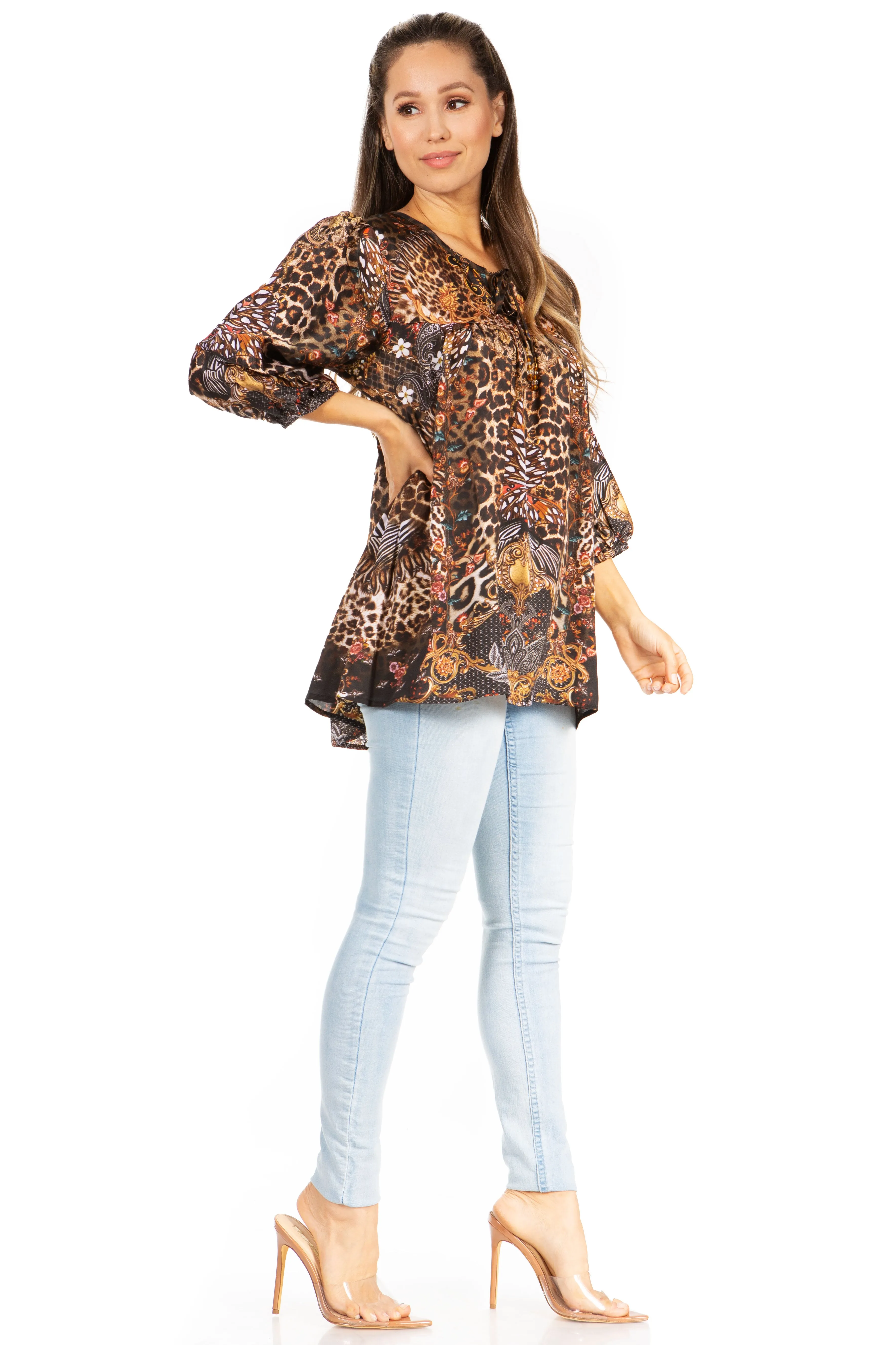 Sakkas Ligia Floral Tunic: Women's 3/4 Sleeve Blouse