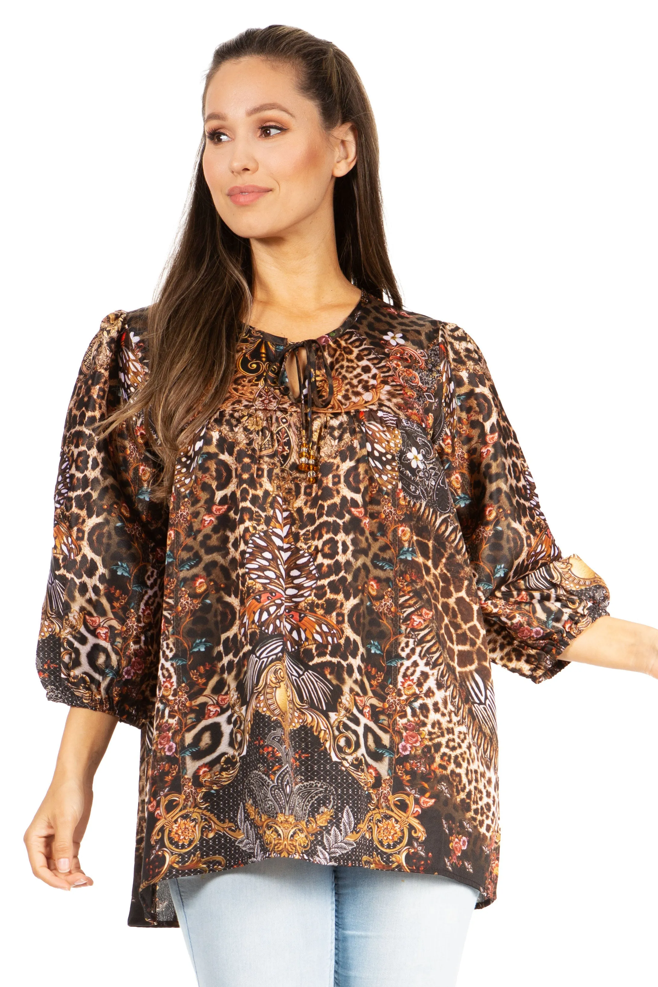 Sakkas Ligia Floral Tunic: Women's 3/4 Sleeve Blouse