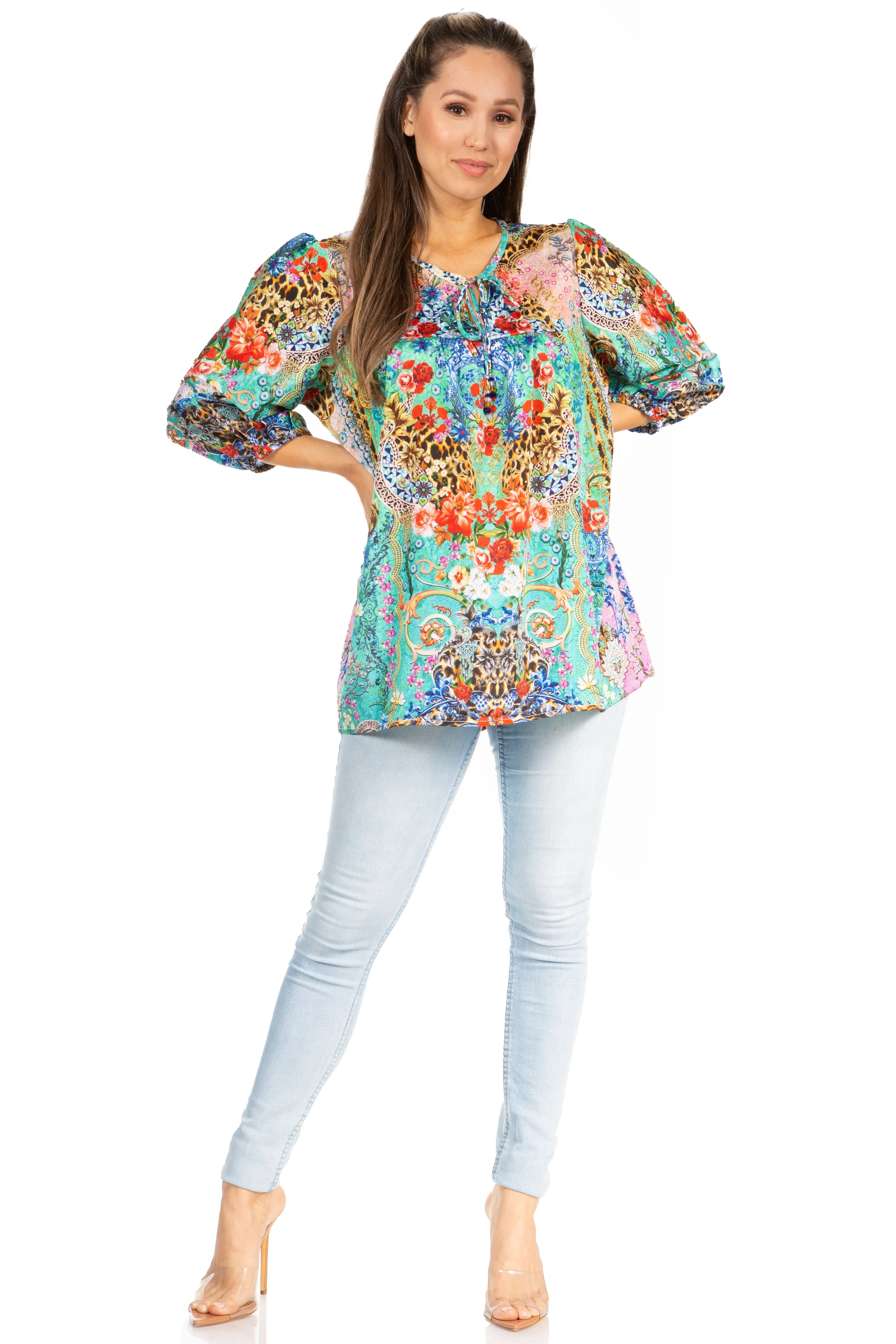 Sakkas Ligia Floral Tunic: Women's 3/4 Sleeve Blouse