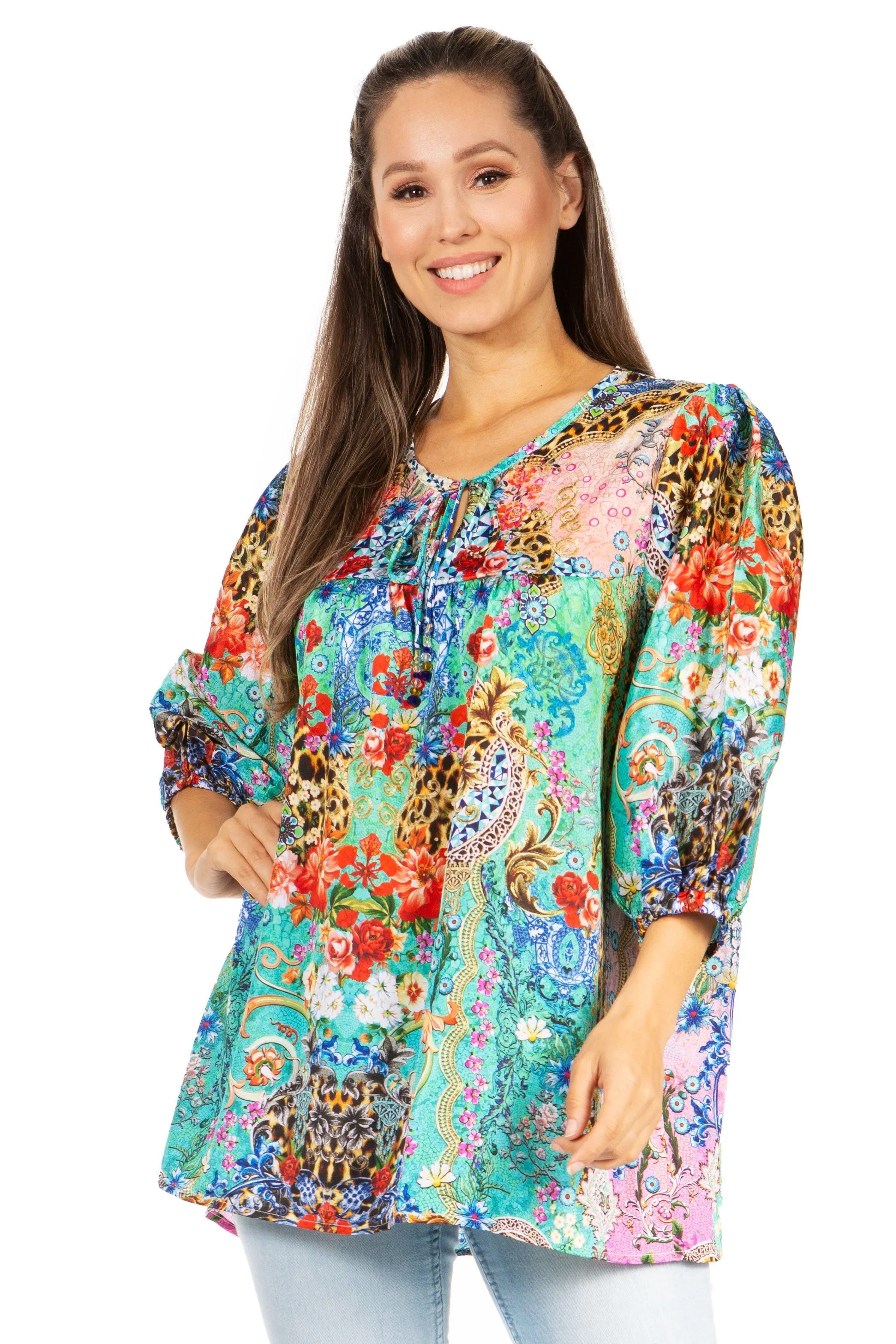 Sakkas Ligia Floral Tunic: Women's 3/4 Sleeve Blouse