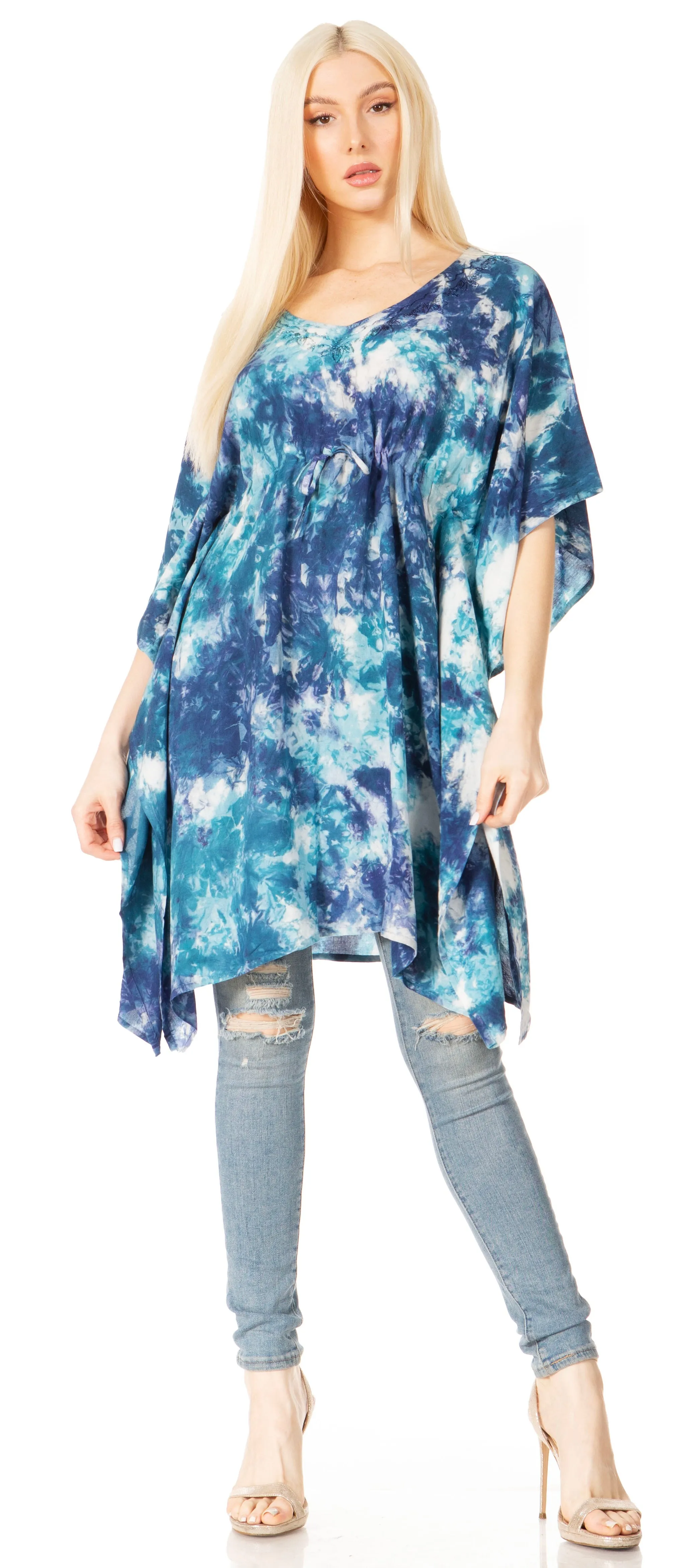 Sakkas Marcy Women's V-neck Caftan Top Tunic Dress - Perfect for Summer Boho Style & Swinging Coverup