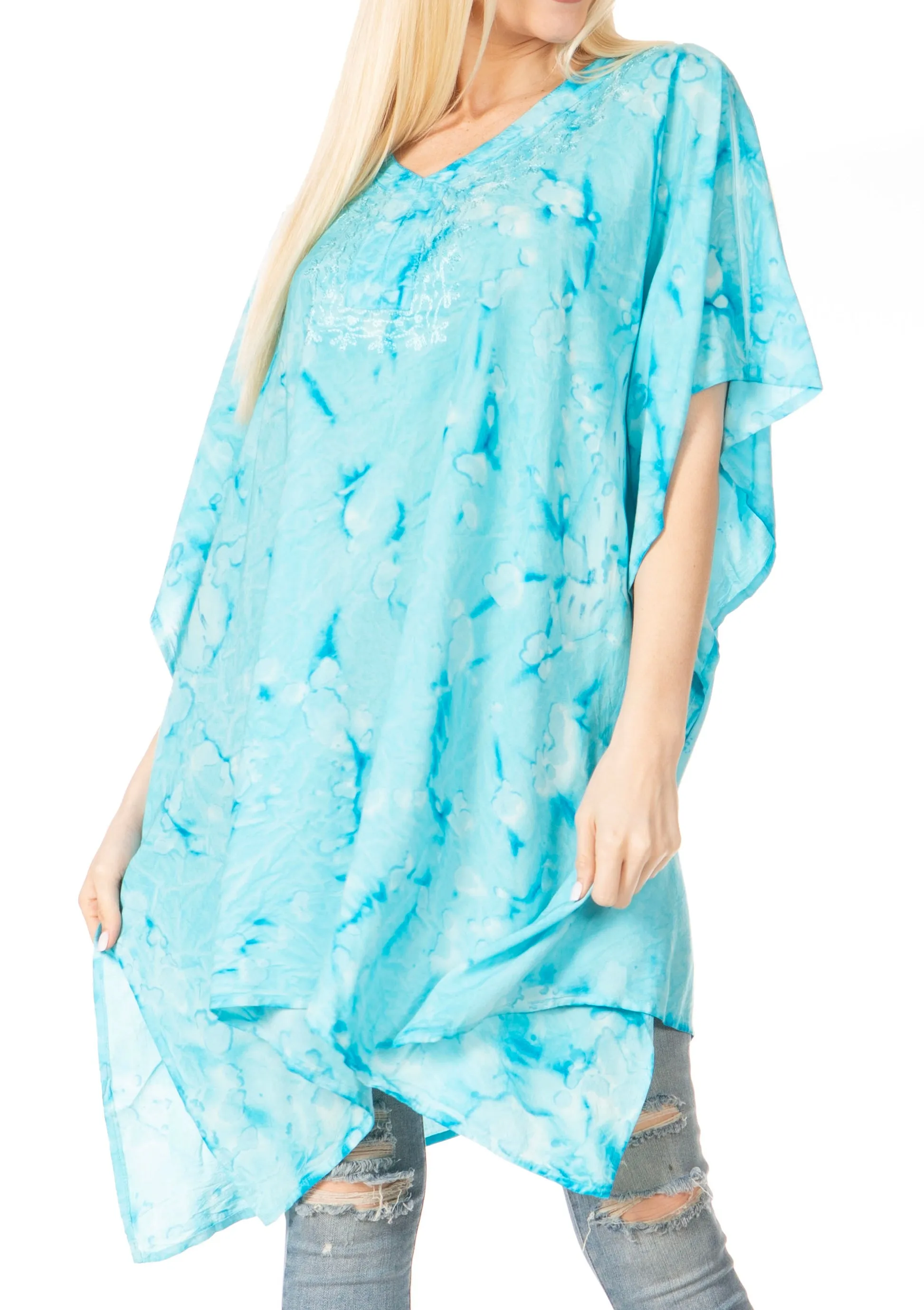 Sakkas Marcy Women's V-neck Caftan Top Tunic Dress - Perfect for Summer Boho Style & Swinging Coverup