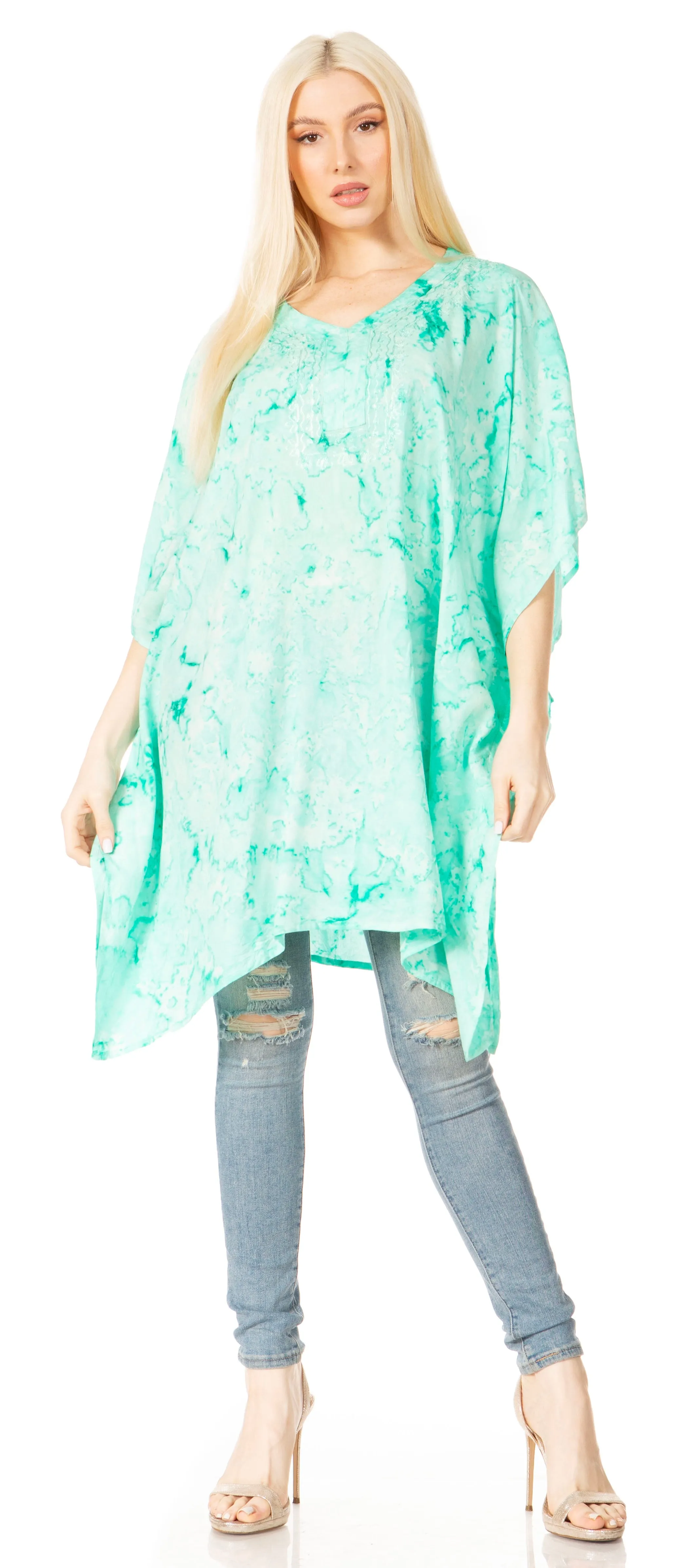 Sakkas Marcy Women's V-neck Caftan Top Tunic Dress - Perfect for Summer Boho Style & Swinging Coverup