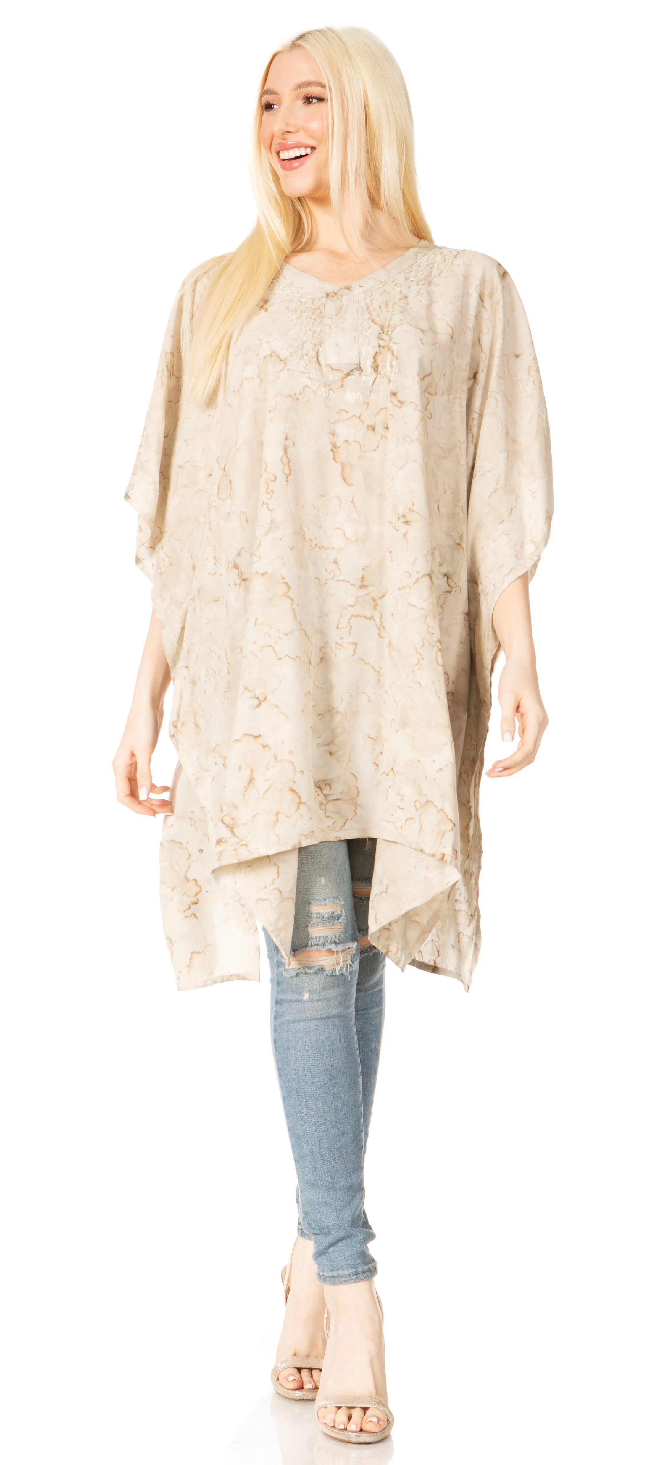 Sakkas Marcy Women's V-neck Caftan Top Tunic Dress - Perfect for Summer Boho Style & Swinging Coverup