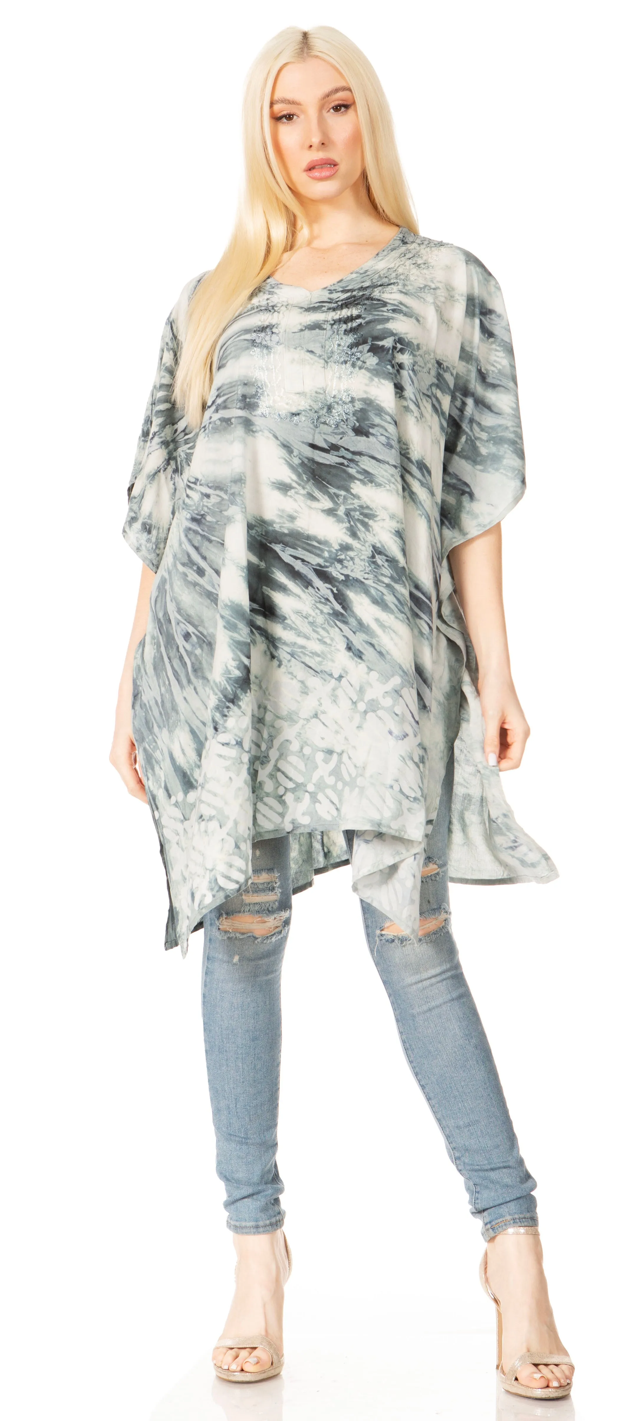 Sakkas Marcy Women's V-neck Caftan Top Tunic Dress - Perfect for Summer Boho Style & Swinging Coverup