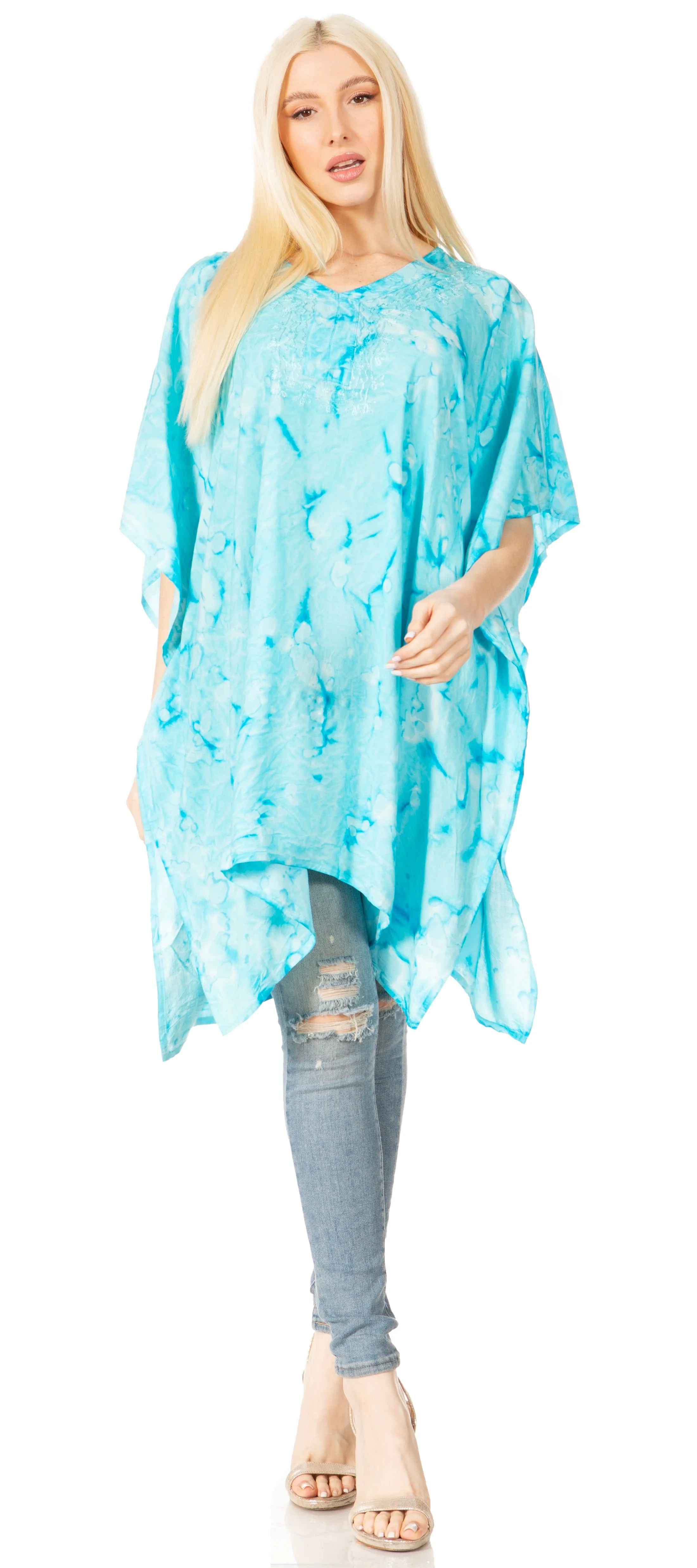 Sakkas Marcy Women's V-neck Caftan Top Tunic Dress - Perfect for Summer Boho Style & Swinging Coverup