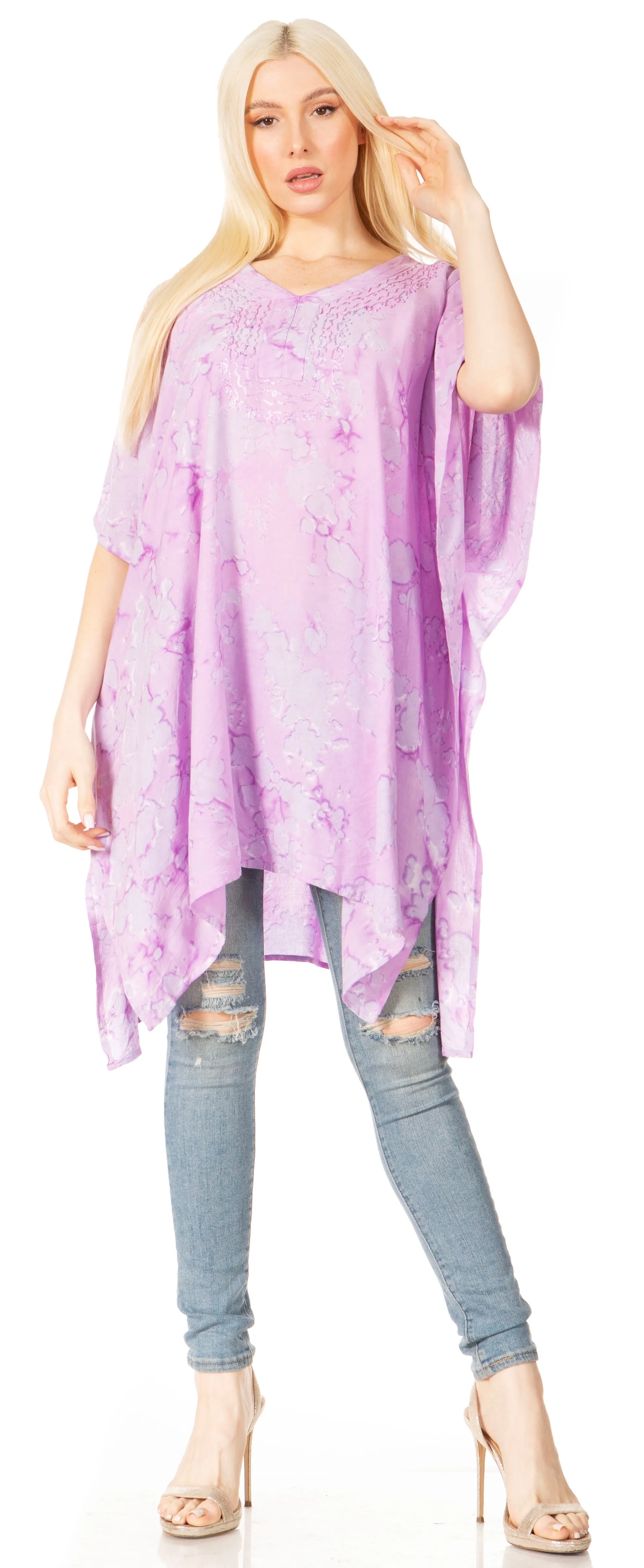 Sakkas Marcy Women's V-neck Caftan Top Tunic Dress - Perfect for Summer Boho Style & Swinging Coverup