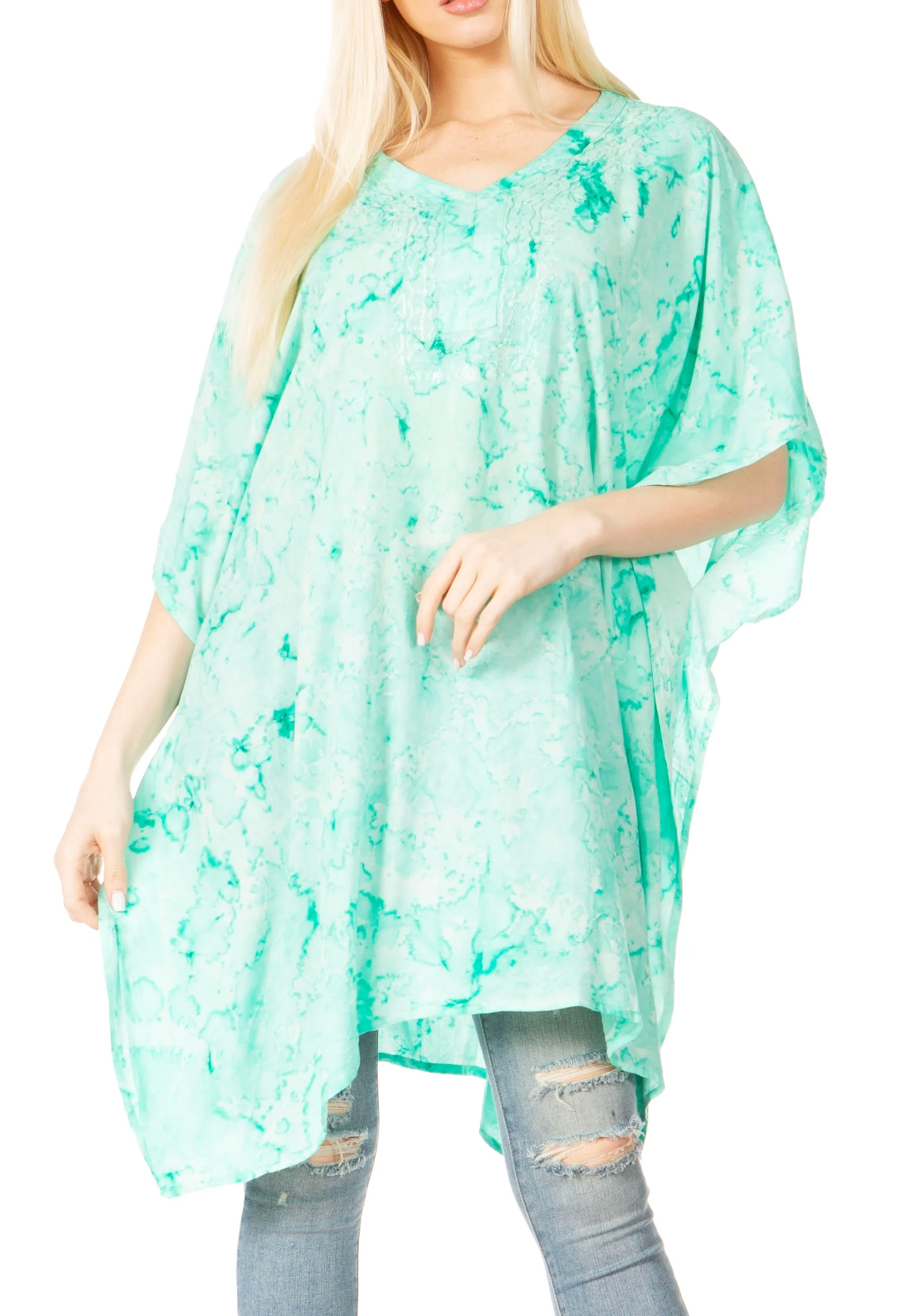 Sakkas Marcy Women's V-neck Caftan Top Tunic Dress - Perfect for Summer Boho Style & Swinging Coverup