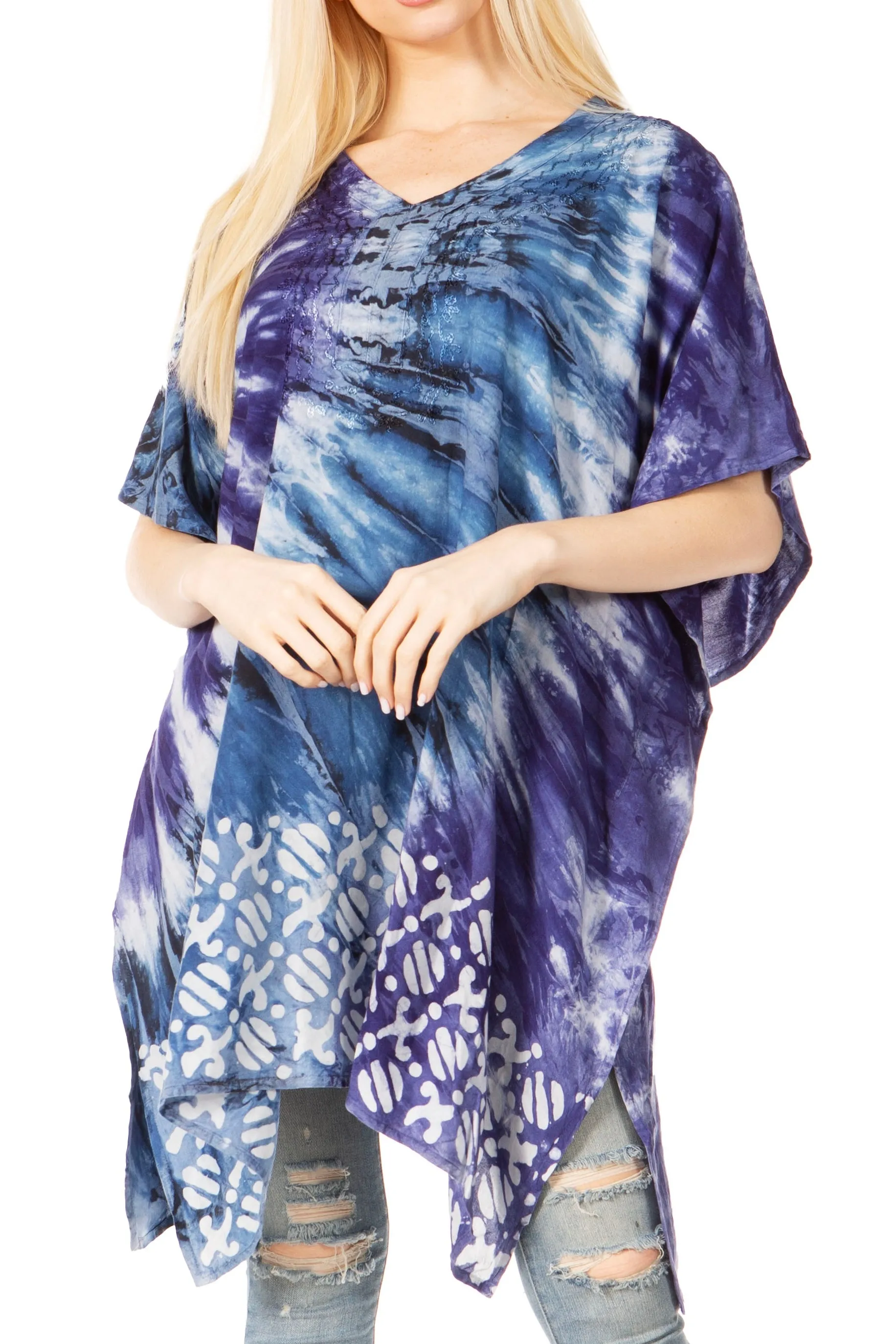 Sakkas Marcy Women's V-neck Caftan Top Tunic Dress - Perfect for Summer Boho Style & Swinging Coverup