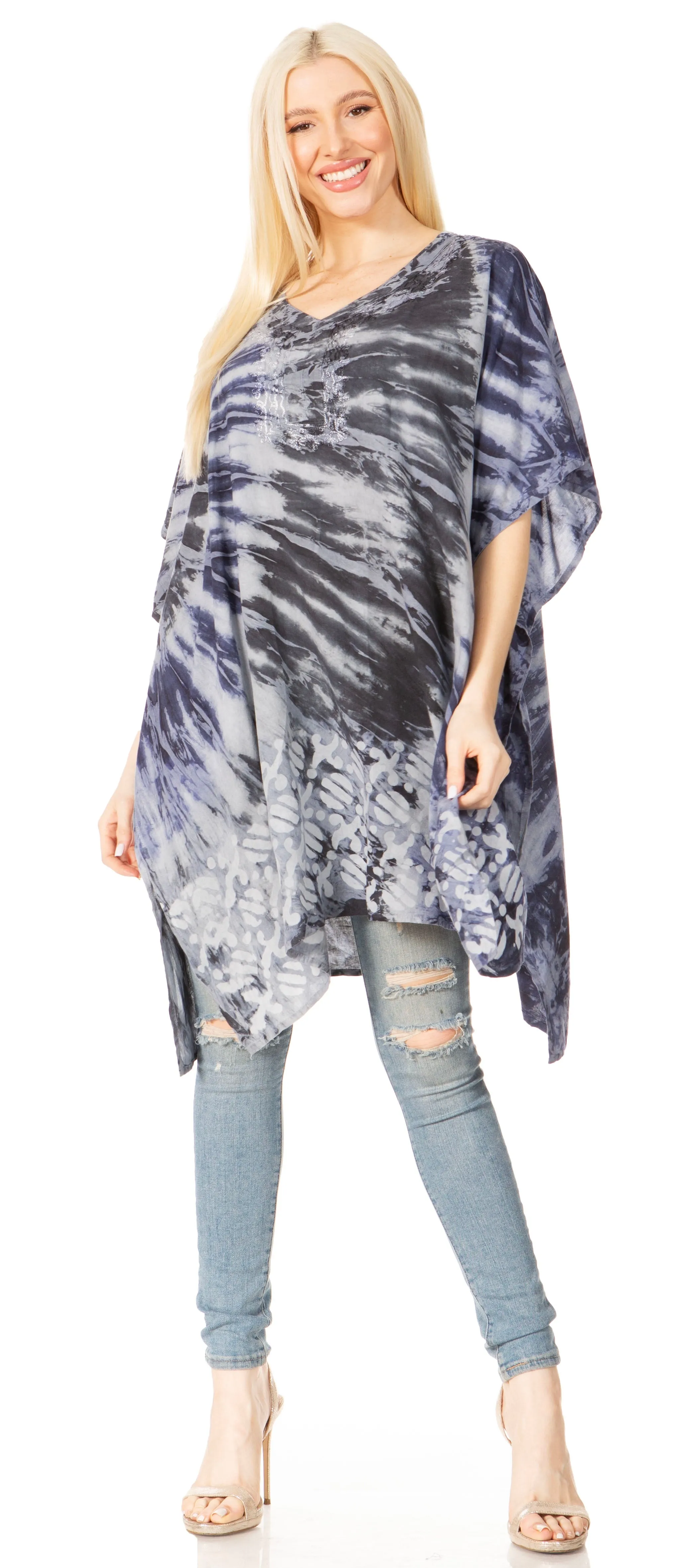 Sakkas Marcy Women's V-neck Caftan Top Tunic Dress - Perfect for Summer Boho Style & Swinging Coverup