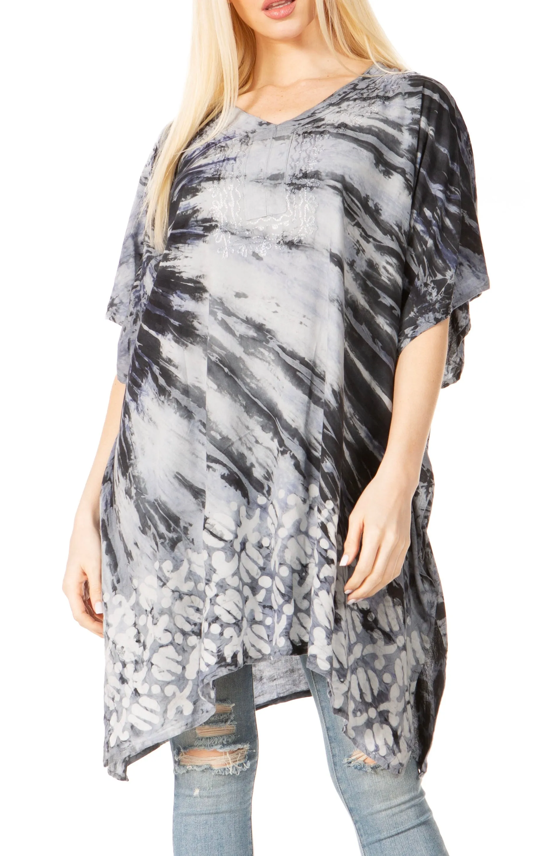 Sakkas Marcy Women's V-neck Caftan Top Tunic Dress - Perfect for Summer Boho Style & Swinging Coverup