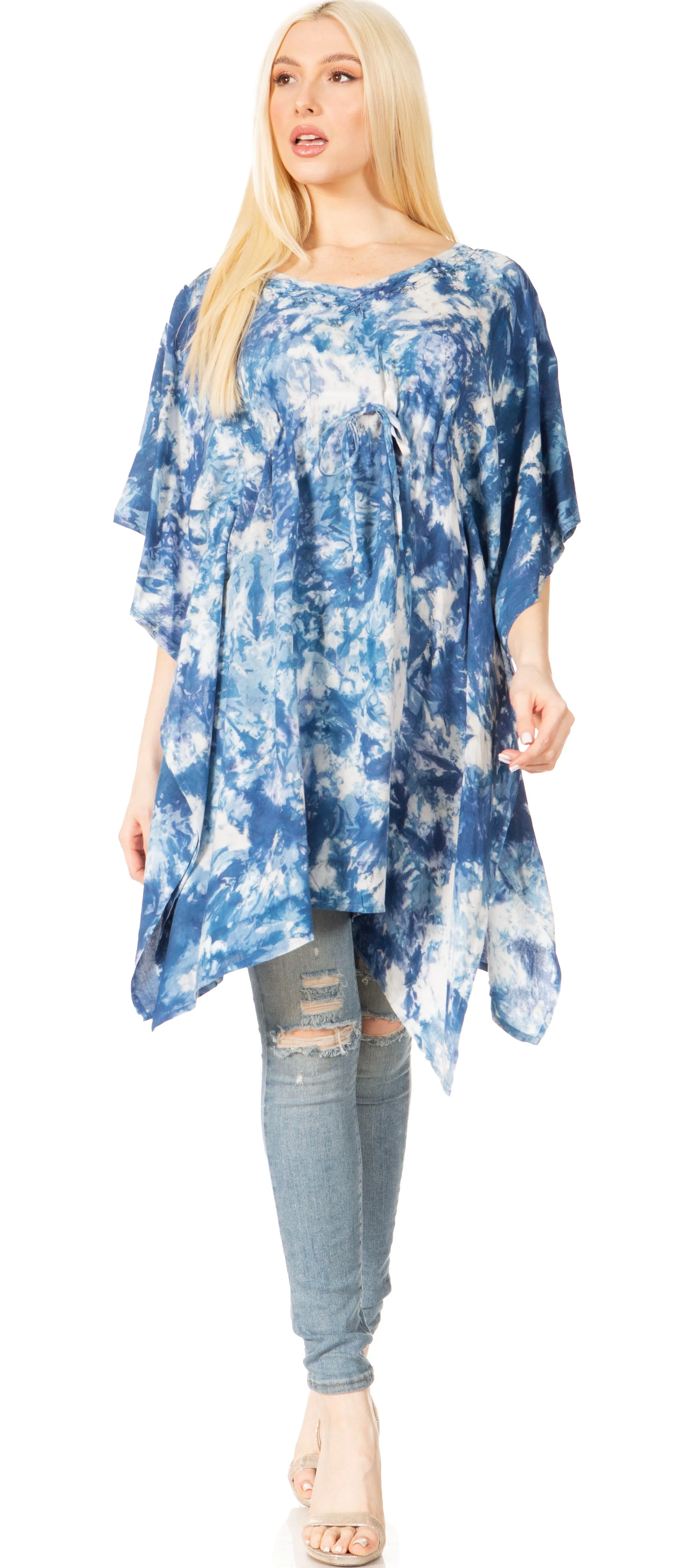 Sakkas Marcy Women's V-neck Caftan Top Tunic Dress - Perfect for Summer Boho Style & Swinging Coverup