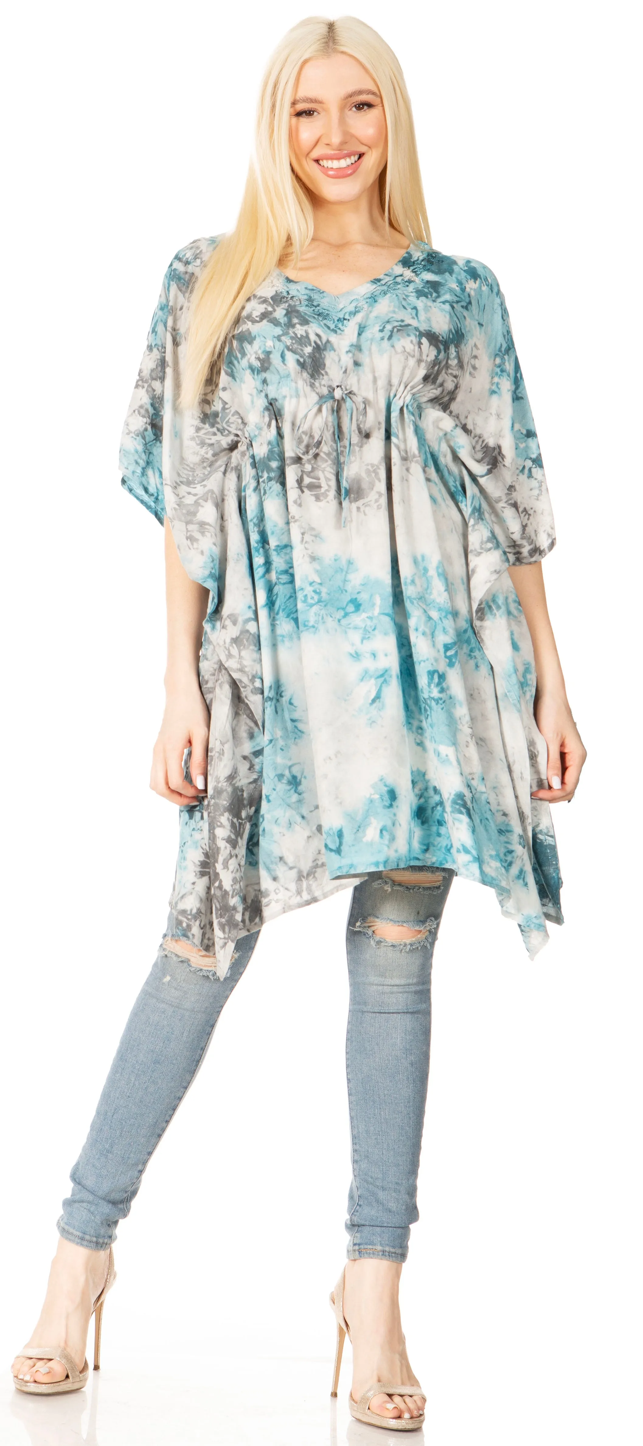 Sakkas Marcy Women's V-neck Caftan Top Tunic Dress - Perfect for Summer Boho Style & Swinging Coverup