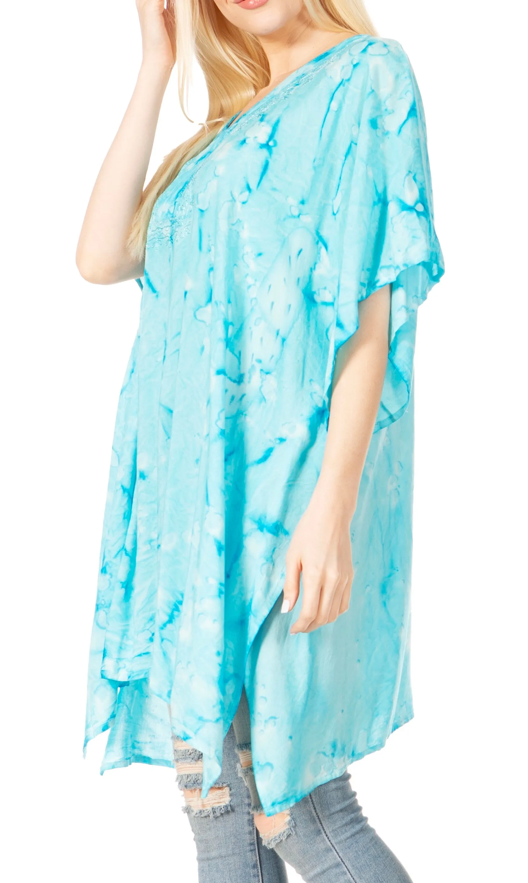 Sakkas Marcy Women's V-neck Caftan Top Tunic Dress - Perfect for Summer Boho Style & Swinging Coverup