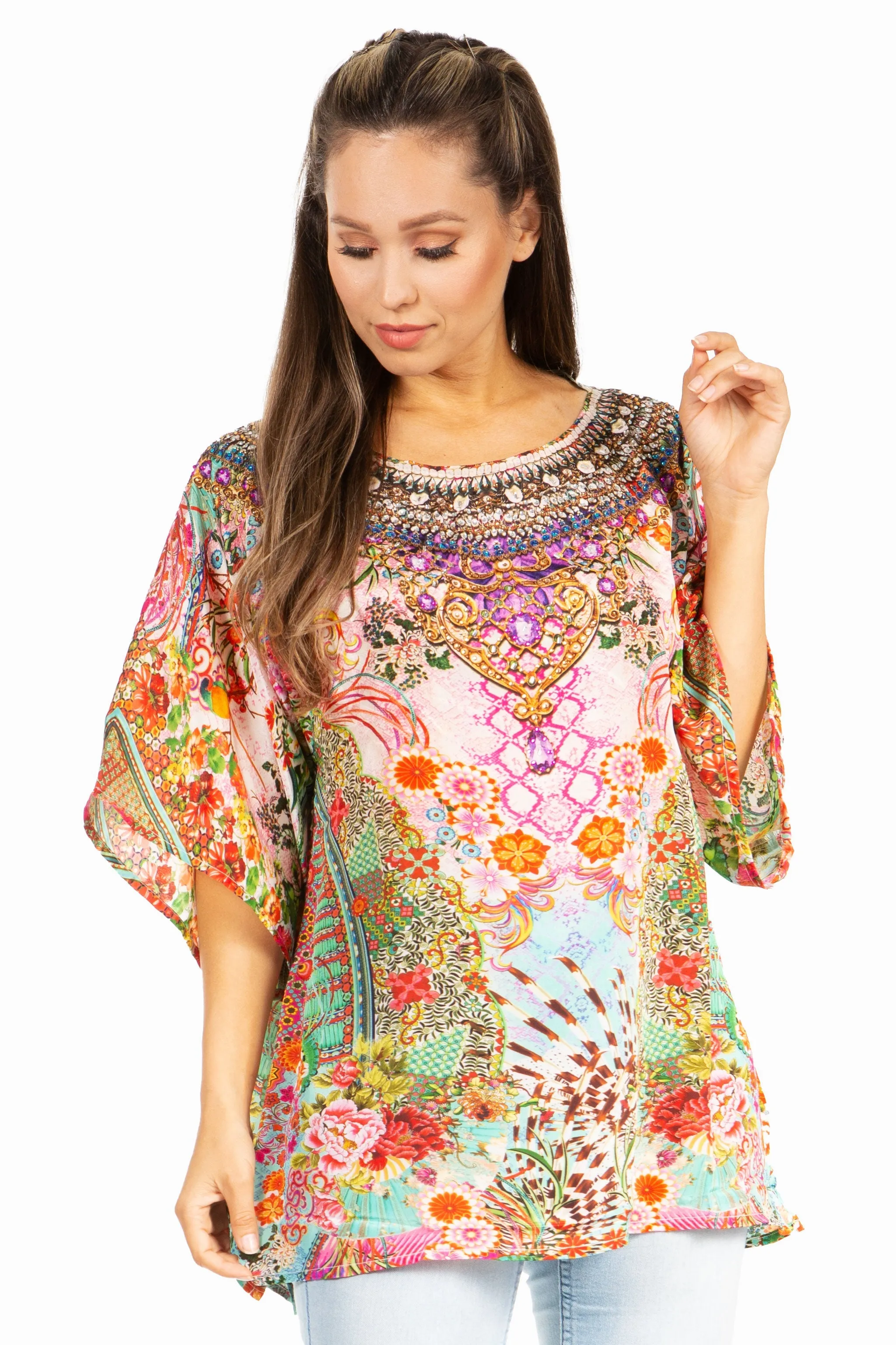 Sakkas Marina Floral Women's Blouse - Short Sleeve Tunic