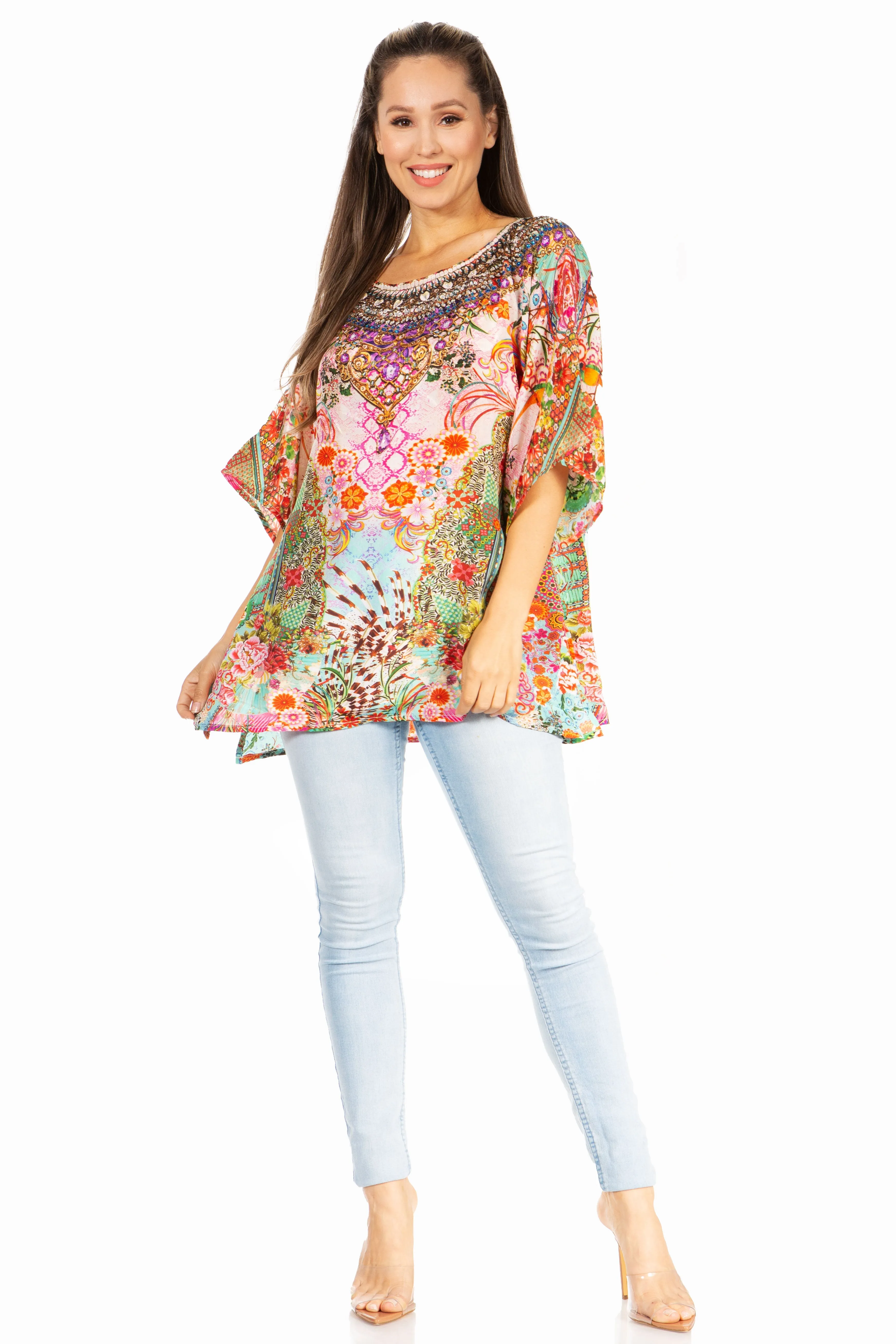 Sakkas Marina Floral Women's Blouse - Short Sleeve Tunic