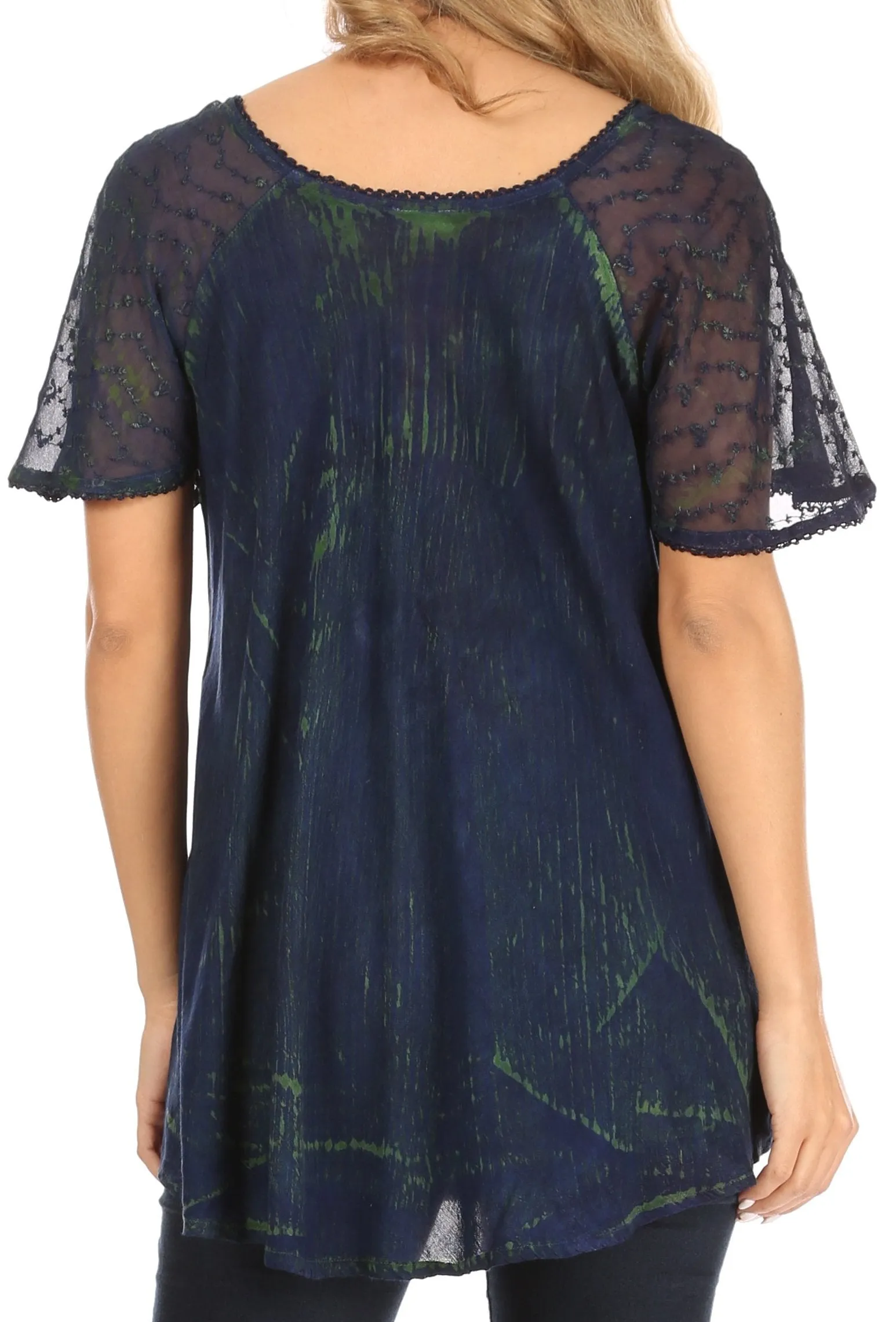 Sakkas Petra Women's Casual Loose Flared Corset Short Sleeve Lace Blouse Top Tunic