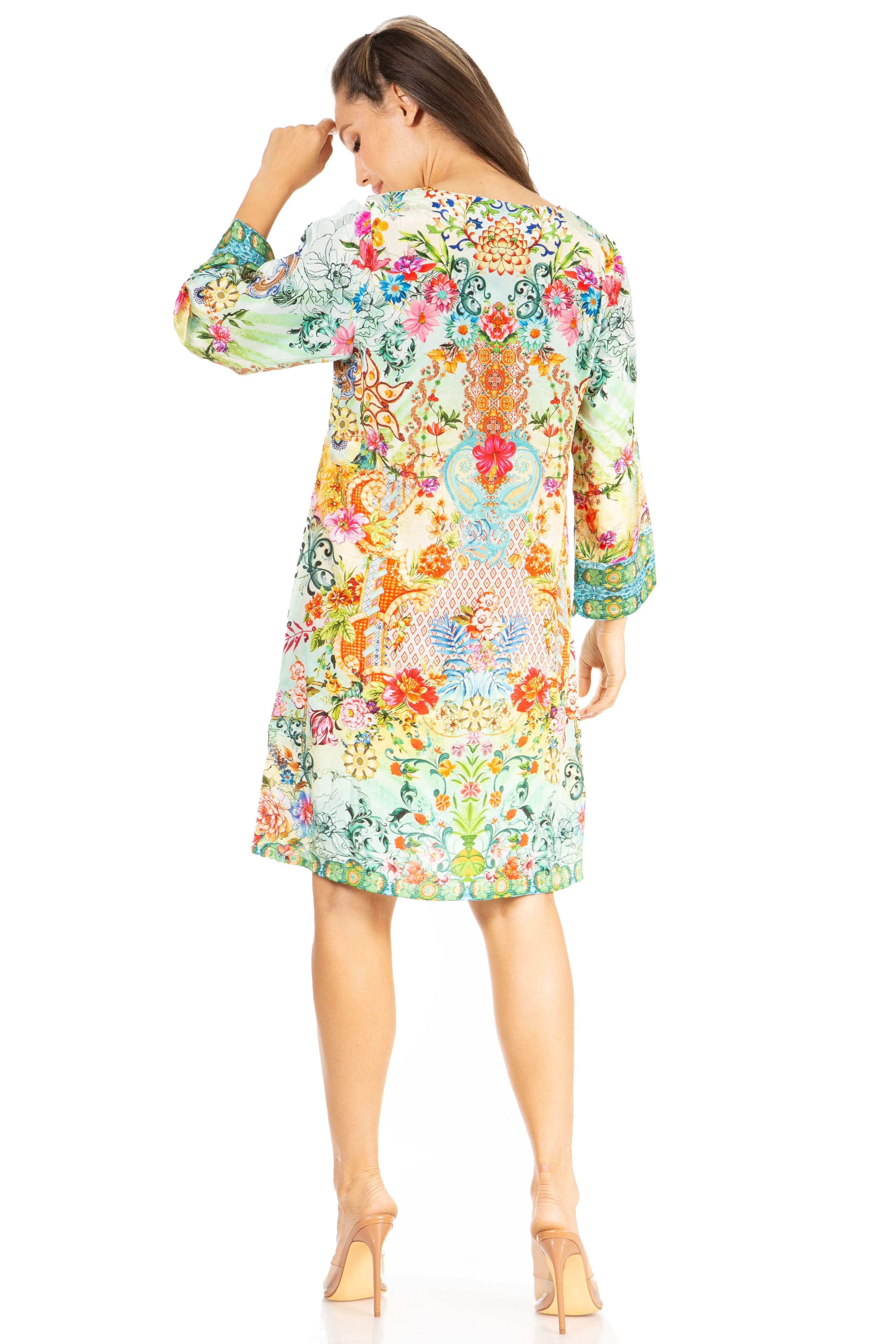 Sakkas Rosa Boho Style Floral Tunic Dress - Women's Midi Top