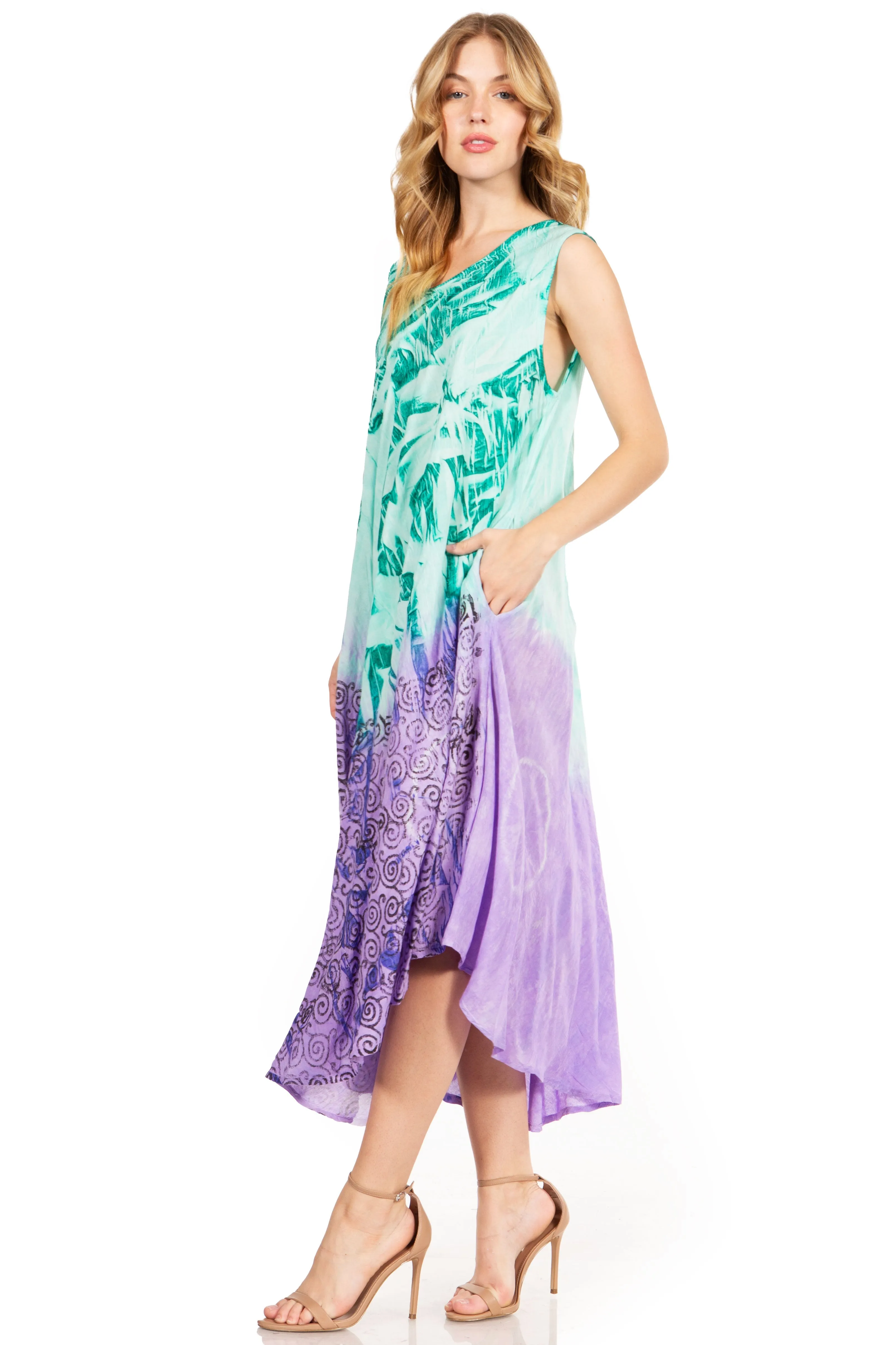 Sakkas Starlight Fourth Women's Tie Dye Caftan Tank Dress/Cover Up  Beach Kaftan