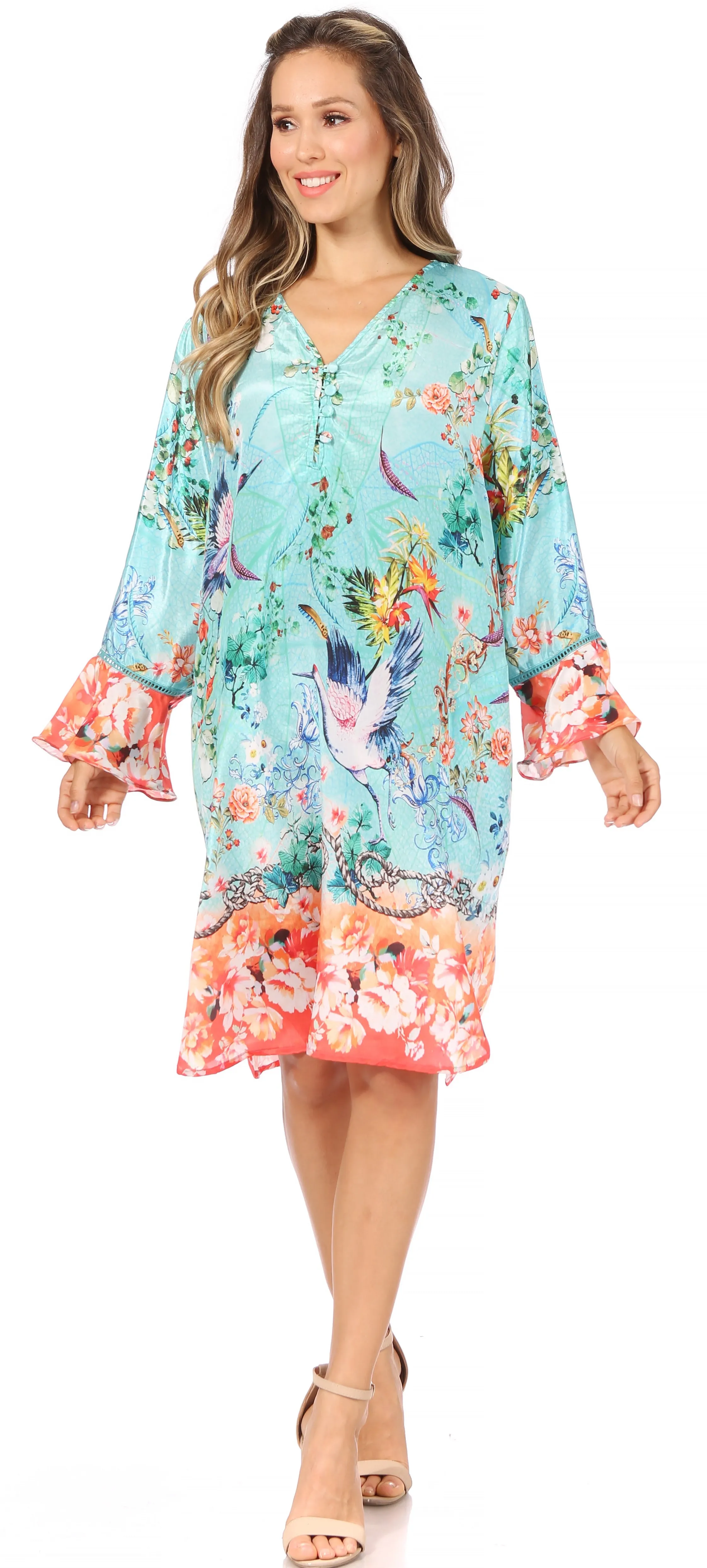 Sakkas Ximena Women's Floral Boho Cocktail Dress Tunic Cover-up V neck Summer