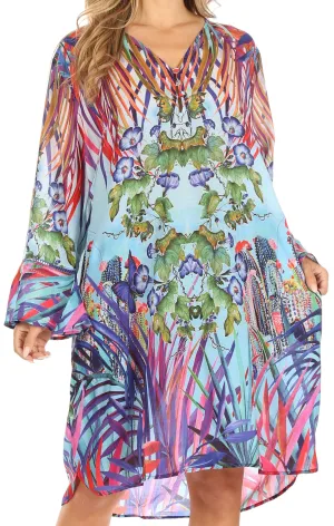 Sakkas Ximena Women's Floral Boho Cocktail Dress Tunic Cover-up V neck Summer