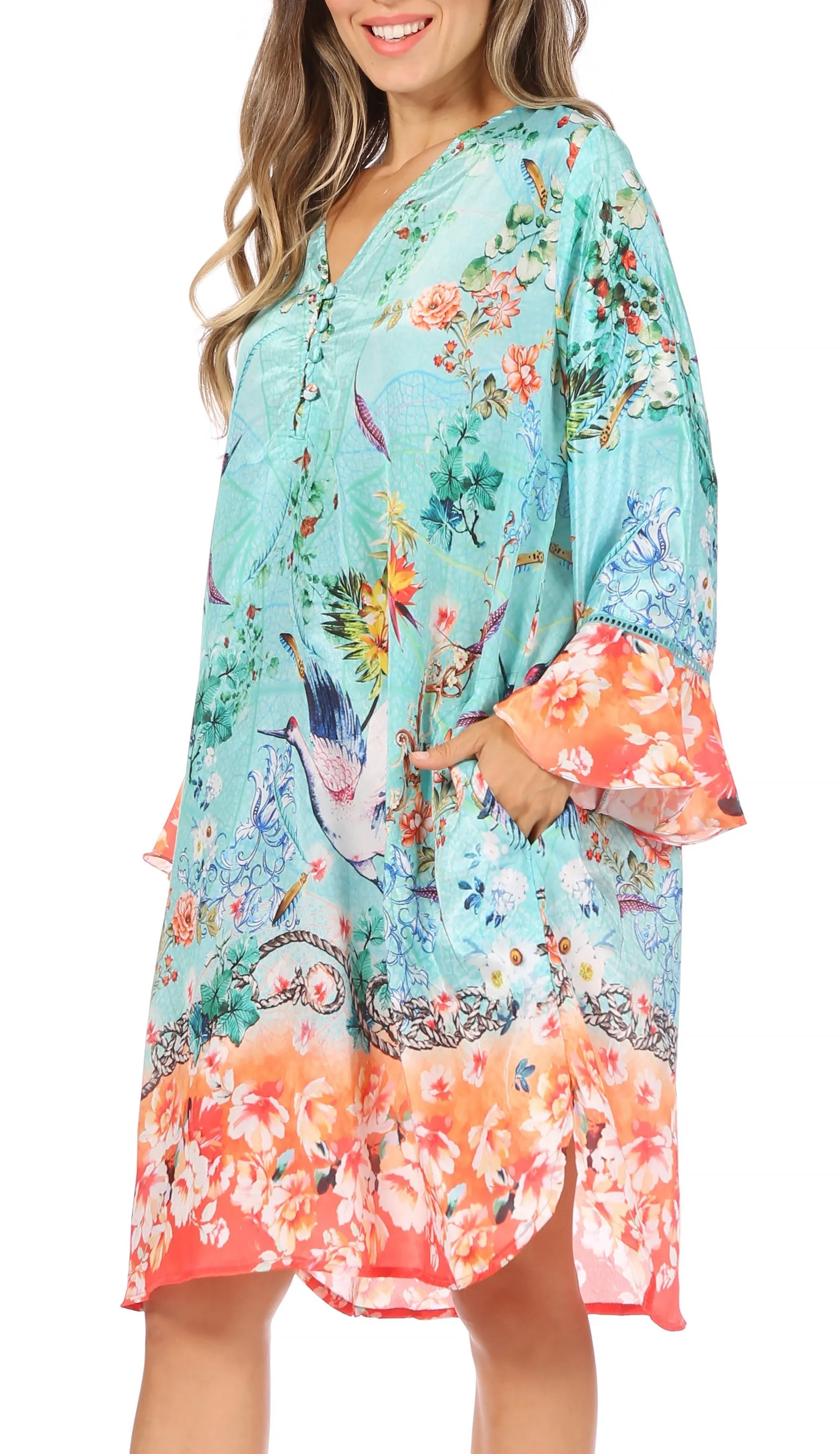 Sakkas Ximena Women's Floral Boho Cocktail Dress Tunic Cover-up V neck Summer