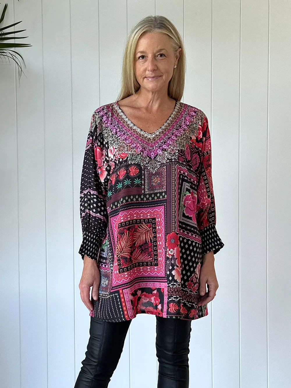 Scarf Print Tunic - Black