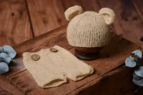 SET Mohair Bear Hat and Pants - Beige