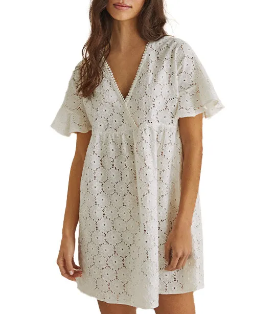 Short Swiss Embroidery Dress Beige