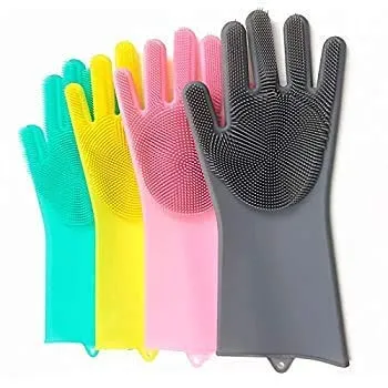 Silicone Dish Washing Gloves, Ideal for Washing Dish, Car, Bathroom (Multicolor, 1 Pair)