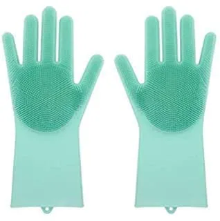 Silicone Dish Washing Gloves, Ideal for Washing Dish, Car, Bathroom (Multicolor, 1 Pair)