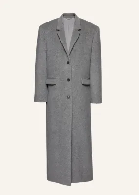 Single-breasted long wool coat in grey