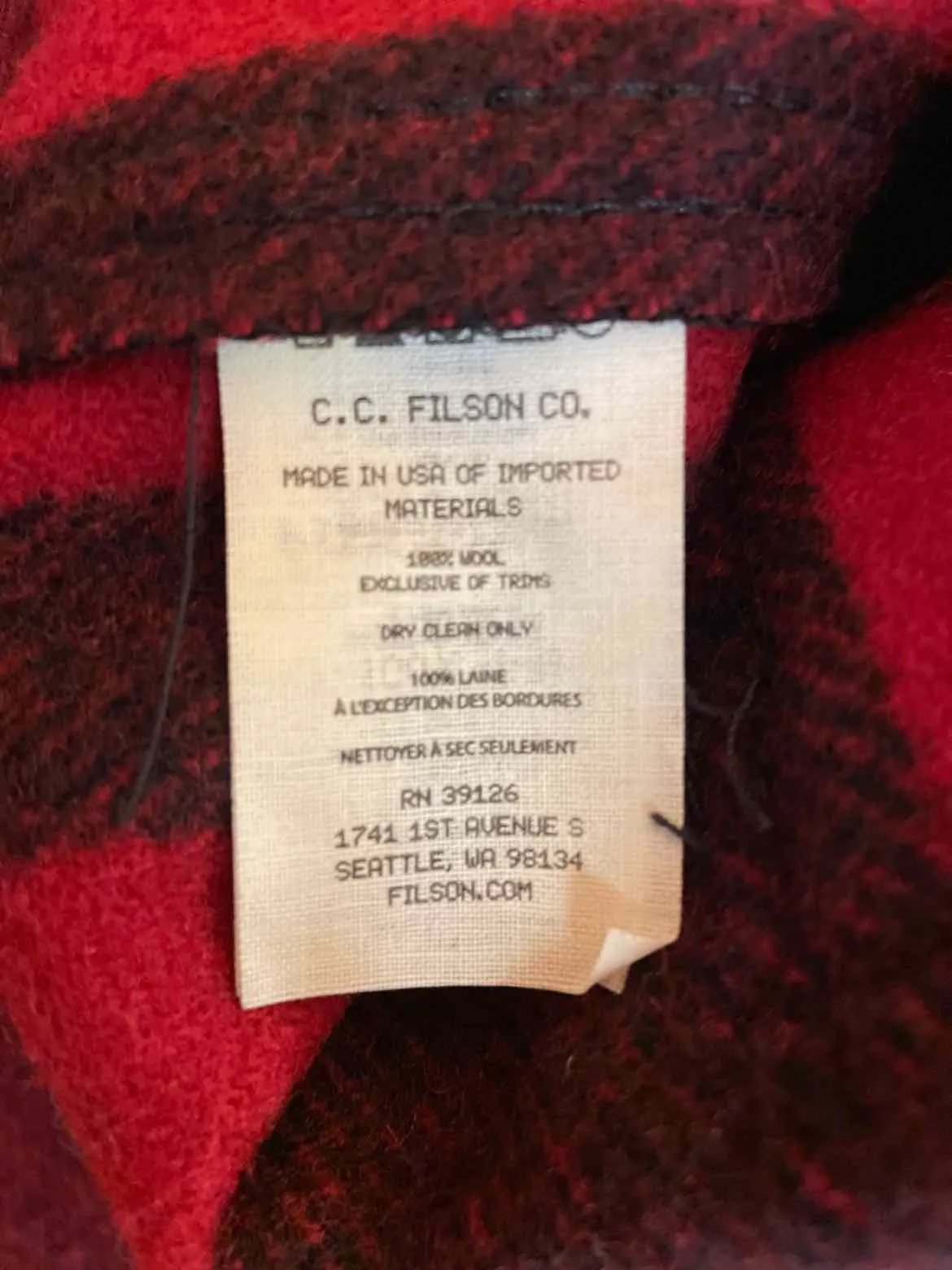 Size XXL Filson Men's Winter Jacket