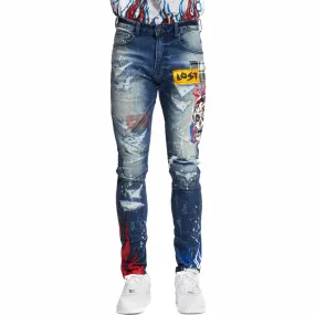 Skull & Flame Graphic Denim -Pebble Blue