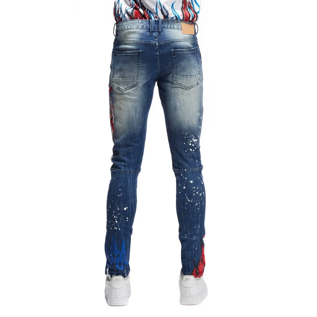 Skull & Flame Graphic Denim -Pebble Blue