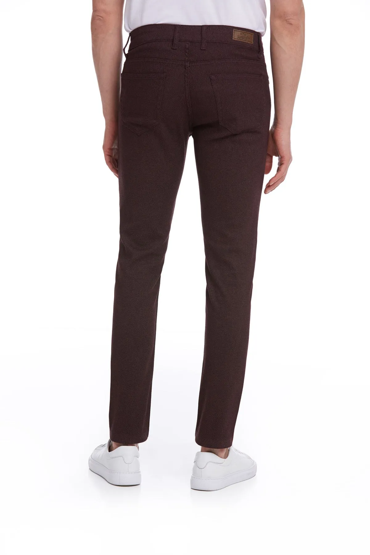 Slim Fit Low Waist Burgundy Cotton Casual Pants