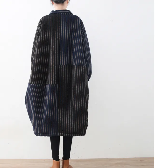 Stripe Autumn Wool Long Women Casual Plus Size Coat Jacket JT201002