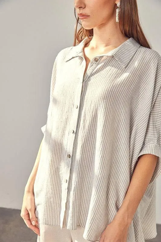 Striped Button Down Tunic Shirt