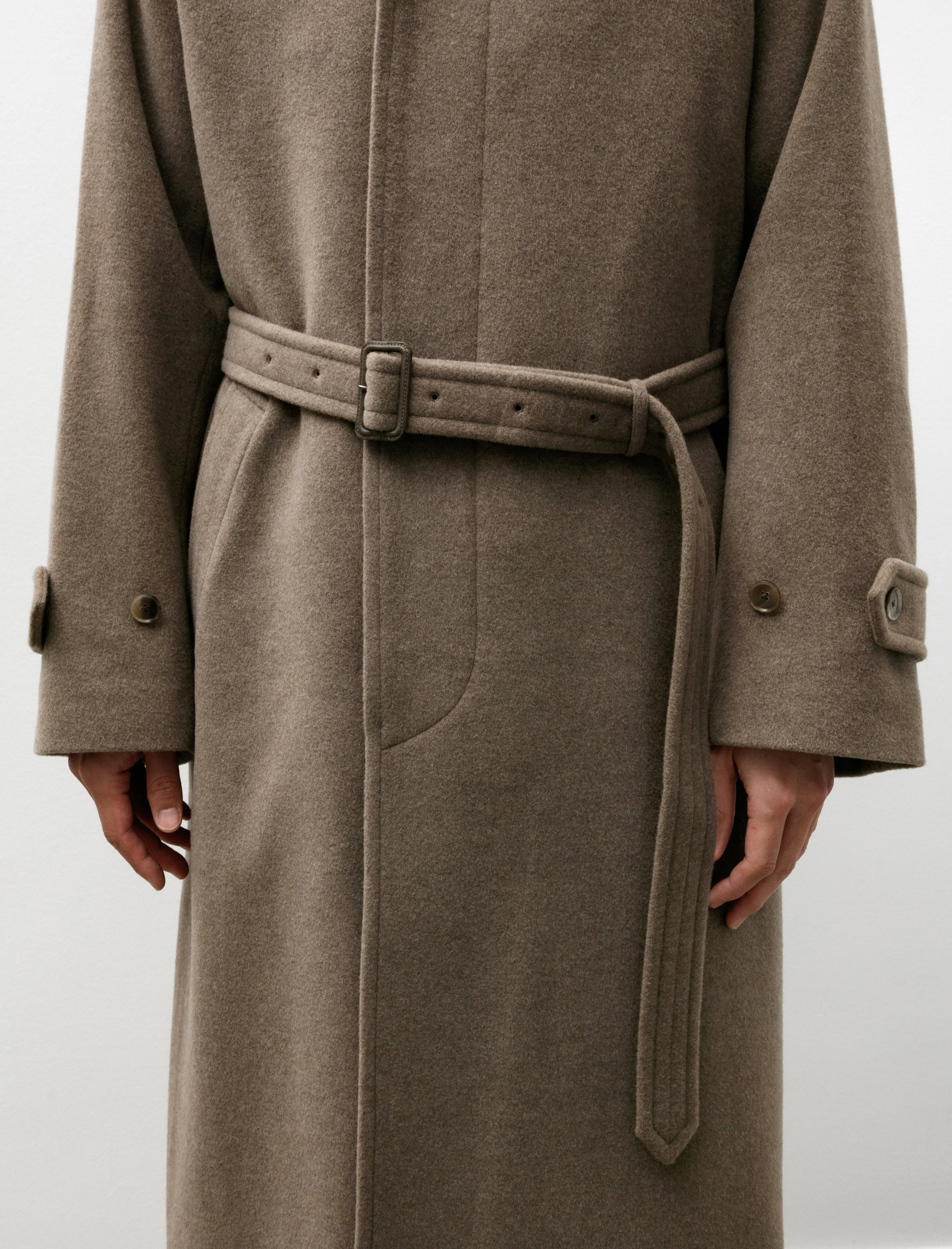 Super Fine Mosser Wool Soutien Coat Khaki Beige