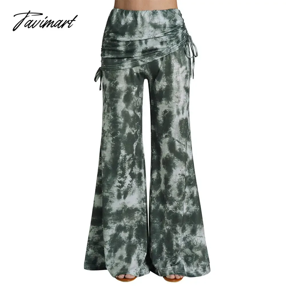 Tavimart Dressfo Women High Waist Long Pants Spring Cinched Elastic Casual Pants Summer Tie Dye Wide Leg Pants For Female