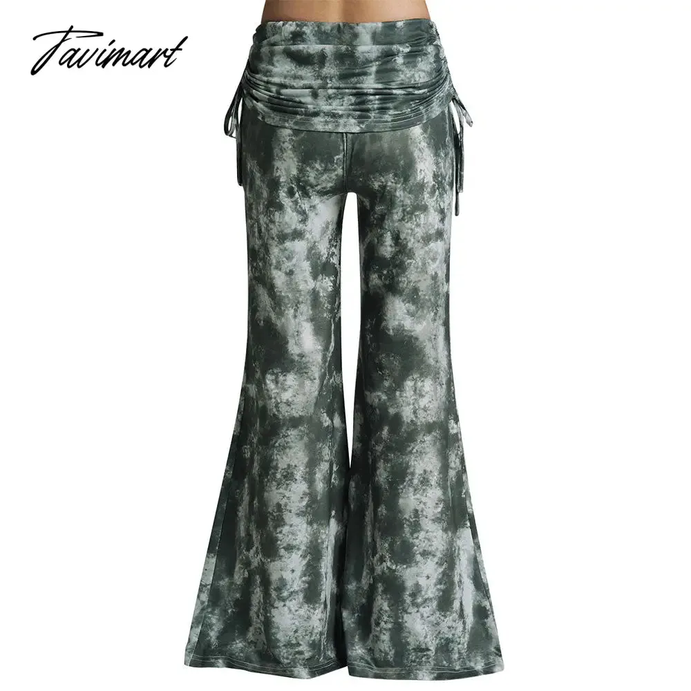 Tavimart Dressfo Women High Waist Long Pants Spring Cinched Elastic Casual Pants Summer Tie Dye Wide Leg Pants For Female