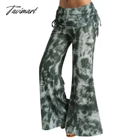 Tavimart Dressfo Women High Waist Long Pants Spring Cinched Elastic Casual Pants Summer Tie Dye Wide Leg Pants For Female