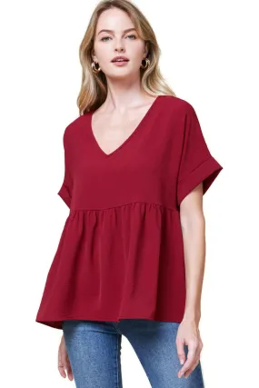 Textured Babydoll Top, Ruby