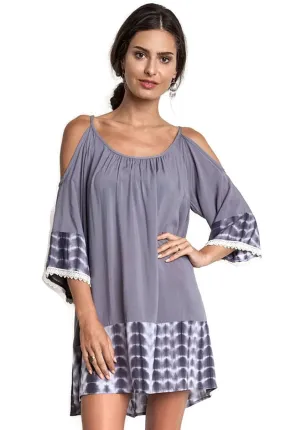 Tie Dye Cold Shoulder Tunic Dress, Grey