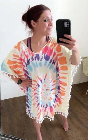 Tie Dye Fringe Caftan Top