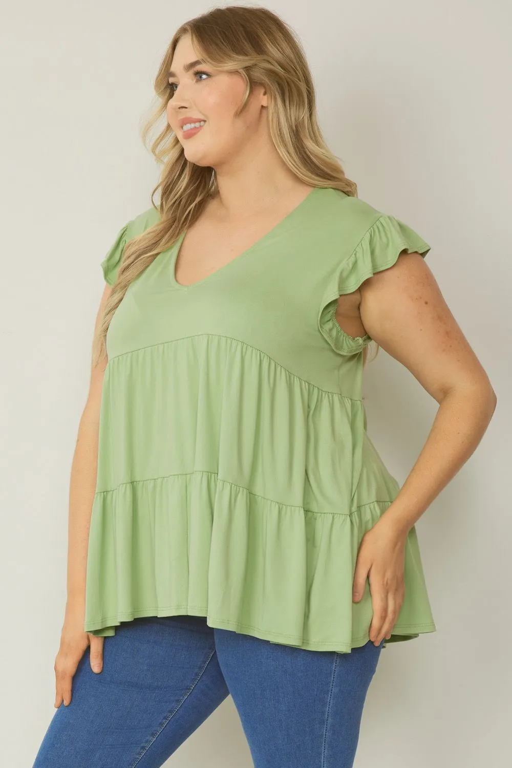 Tiered Ruffle Babydoll Top, Sage