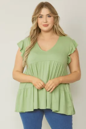 Tiered Ruffle Babydoll Top, Sage