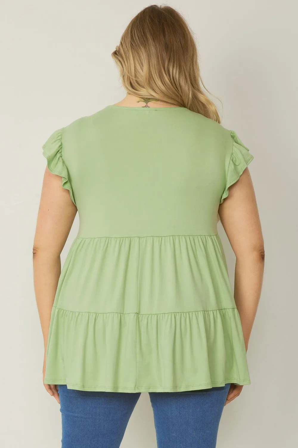 Tiered Ruffle Babydoll Top, Sage