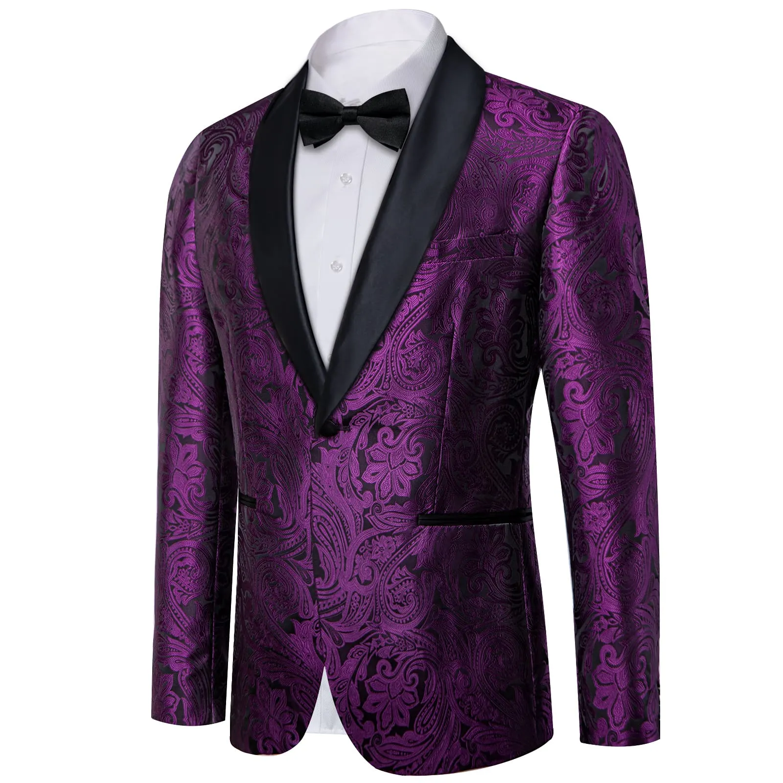 Ties2you Dress Suit Deep Purple Paisley Shawl Collar Silk Prom Suit for Men