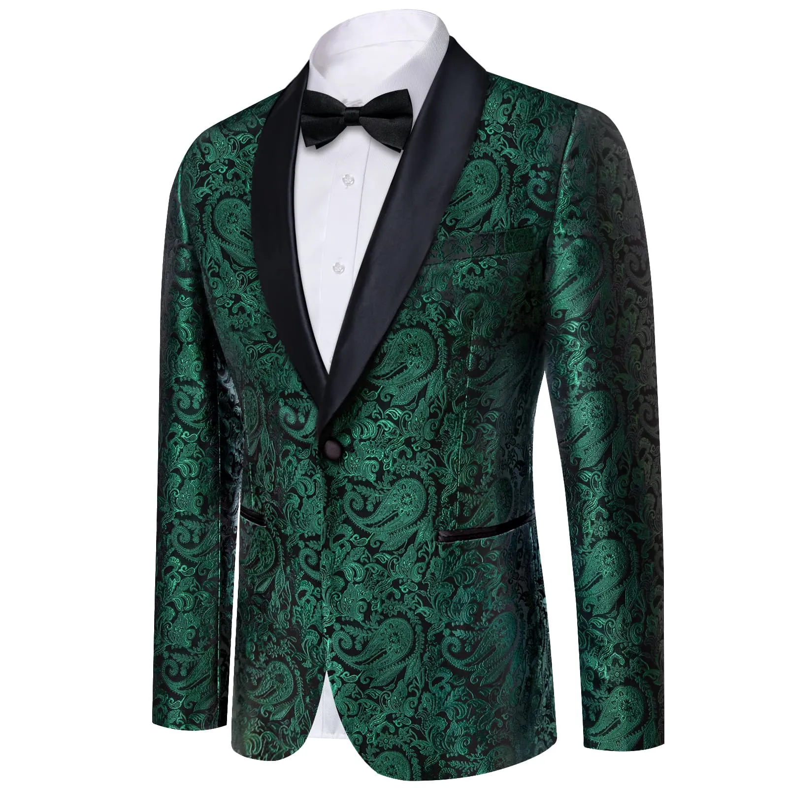 Ties2you Tuxedo Suit Medium Jungle Green Paisley Shawl Collar Silk Dress Suit for Men Wedding